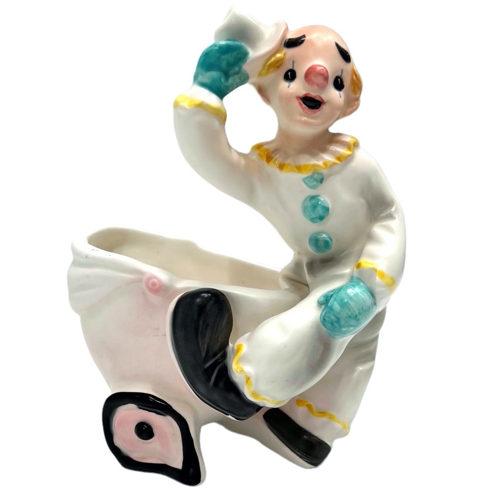 VINTAGE INARCO CLOWN WITH BABY CARRIAGE PLANTER #E-1683